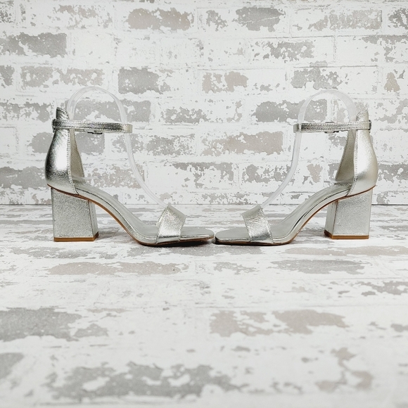 New Vince Camuto Margry Silver Block Heel Ankle Strap Sandals E815 - Picture 8 of 15